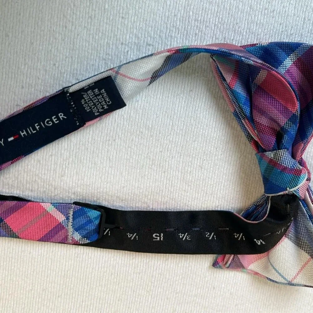 Tommy‎ Hilfiger Pink and Blue Plaid Adjustable Bowtie Add Some FLAIR